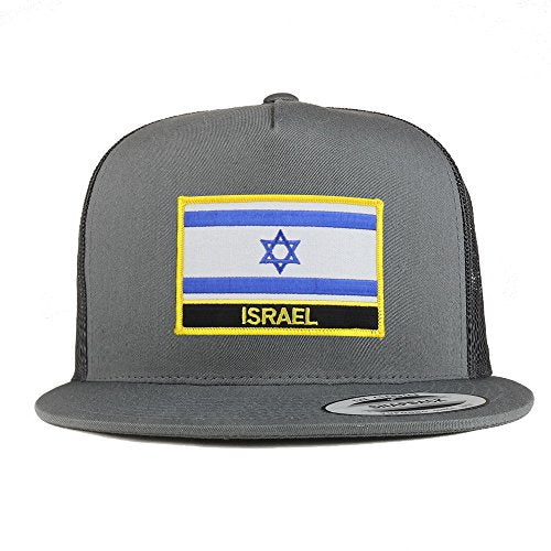 Trendy Apparel Shop Israel Flag 5 Panel Flatbill Trucker Mesh Snapback Cap