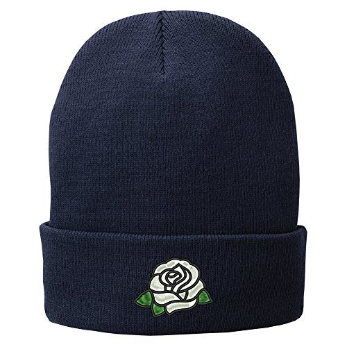 Trendy Apparel Shop Single White Rose Embroidered Winter Knitted Long Beanie
