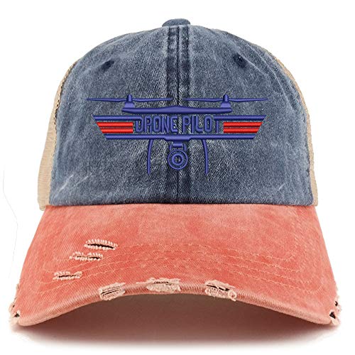 Trendy Apparel Shop Drone Top Gun Pilot Embroidered Frayed Bill Trucker Mesh Back Cap