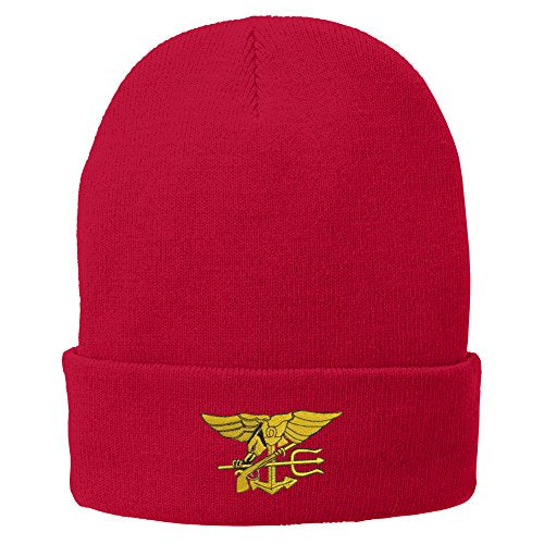 Trendy Apparel Shop US Navy Seal Embroidered Winter Folded Long Beanie