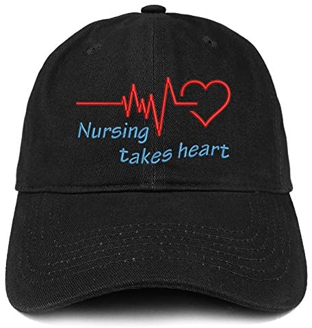 Trendy Apparel Shop Nursing Takes Heart Embroidered Brushed Cotton Dad Hat Ball Cap