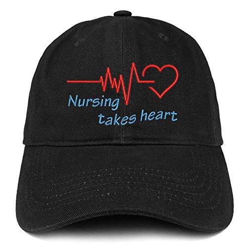 Trendy Apparel Shop Nursing Takes Heart Embroidered Brushed Cotton Dad Hat Ball Cap