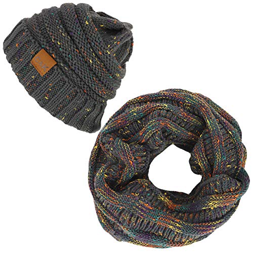 Trendy Apparel Shop Winter Color Spec Knit Beanie Infinity Scarf 2 Piece Set
