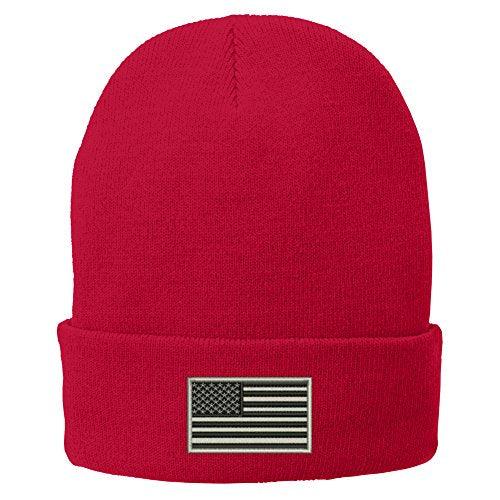 Trendy Apparel Shop US American Flag Grey Embroidered Winter Folded Long Beanie