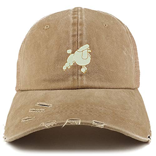 Trendy Apparel Shop Poodle Dog Embroidered Frayed Bill Trucker Mesh Back Cap