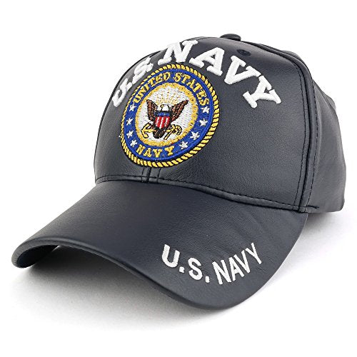 Trendy Apparel Shop U.S. Military 3D Embroidered PU Leather Adjustable Baseball Cap
