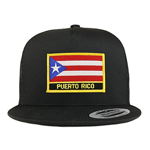 Trendy Apparel Shop Puerto Rico Flag 5 Panel Flatbill Trucker Mesh Snapback Cap
