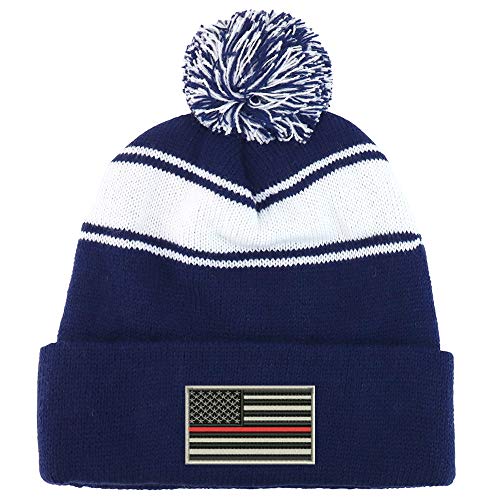 Trendy Apparel Shop USA TRL Flag Two Tone Pom Striped Long Beanie Hat