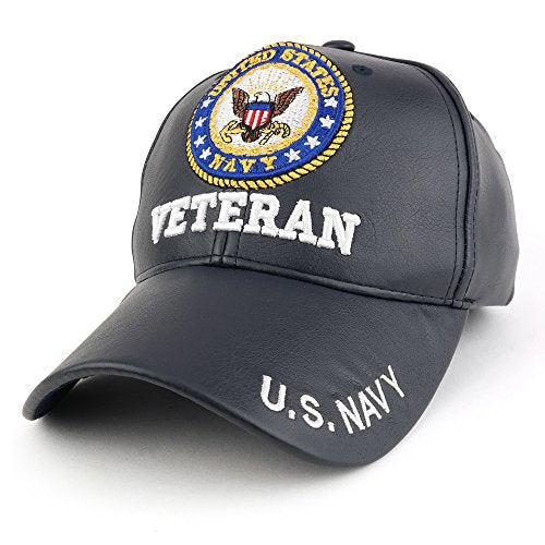 Trendy Apparel Shop U.S. Military Veteran Seal 3D Embroidered PU Leather Adjustable Baseball Cap