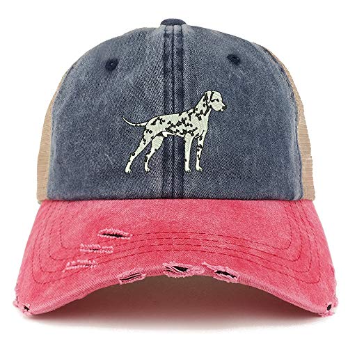 Trendy Apparel Shop Dalmatian Dog Embroidered Frayed Bill Trucker Mesh Back Cap