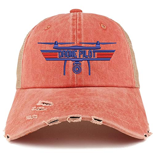 Trendy Apparel Shop Drone Top Gun Pilot Embroidered Frayed Bill Trucker Mesh Back Cap