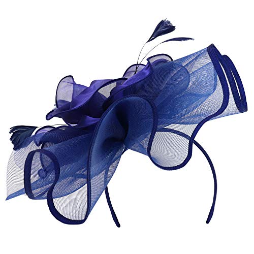 Trendy Apparel Shop Mesh Ruffles Feather Trimmed Flower Fascinator Headband