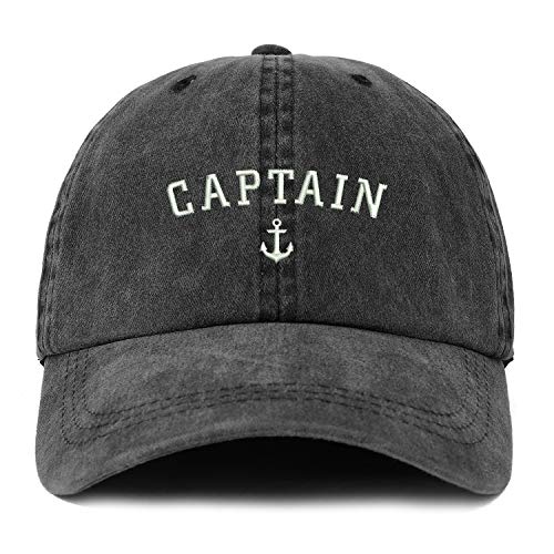 Trendy Apparel Shop XXL Captain Anchor Embroidered Unstructured Washed Pigment Dyed Baseball Cap