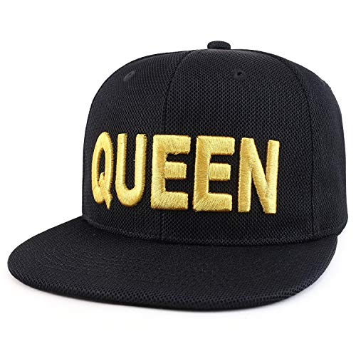 Trendy Apparel Shop King Queen Embroidered Micromesh Flatbill Baseball Cap