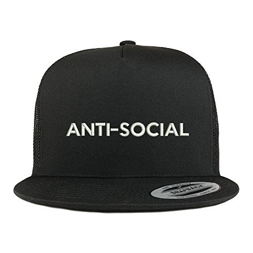 Trendy Apparel Shop Anti Social Embroidered 5 Panel Flat Bill Trucker Mesh Back Cap