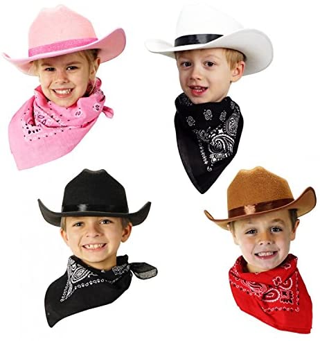 Trendy Apparel Shop Youth Kid's Cowboy Cowgirl Flet Hat with Paisley Bandana