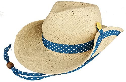Trendy Apparel Shop Kid's Roll Up Brim Straw Cowboy Hat with Dotted Band