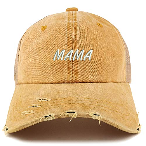 Trendy Apparel Shop Mama Embroidered Washed Front Mesh Back Frayed Bill Cap