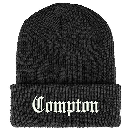 Trendy Apparel Shop Old English Font Compton City Embroidered Ribbed Cuff Knit Beanie