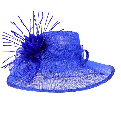 Trendy Apparel Shop Reverse Duck Feathers Flower Large Brim Fashion Sinamay Hat