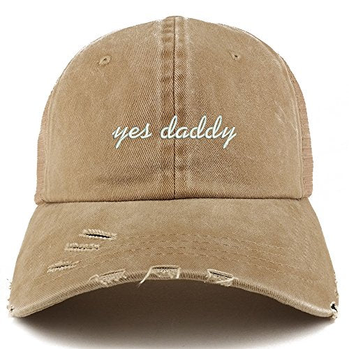 Trendy Apparel Shop Yes Daddy Embroidered Frayed Bill Trucker Mesh Back Cap