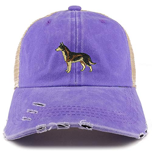 Trendy Apparel Shop Dark German Shepherd Dog Embroidered Frayed Bill Trucker Mesh Back Cap