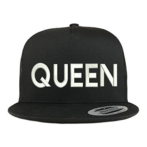 Trendy Apparel Shop Queen Embroidered 5 Panel Flat Bill Trucker Mesh Back Cap