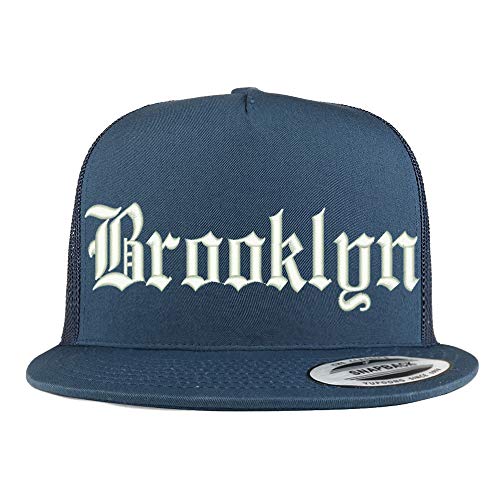 Trendy Apparel Shop Old English Font Brooklyn City Embroidered 5 Panel Mesh Cap
