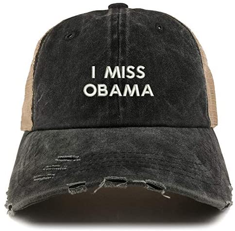 Trendy Apparel Shop I Miss Obama Washed Front Mesh Back Frayed Bill Cap