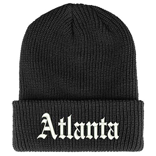 Trendy Apparel Shop Old English Font Atlanta City Embroidered Ribbed Cuff Knit Beanie