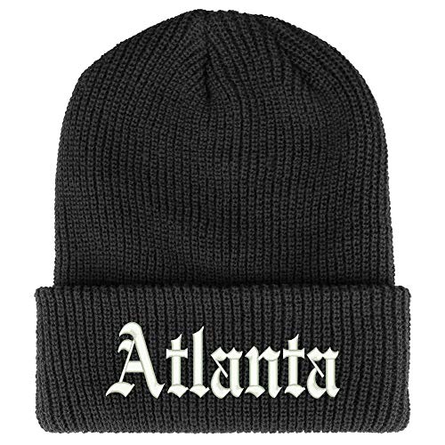 Trendy Apparel Shop Old English Font Atlanta City Embroidered Ribbed Cuff Knit Beanie
