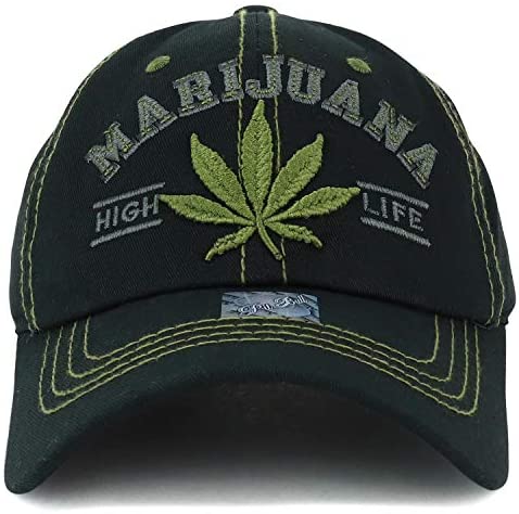 Trendy Apparel Shop Marijuana High Life Leaf Embroidered Unstructured Ball Cap