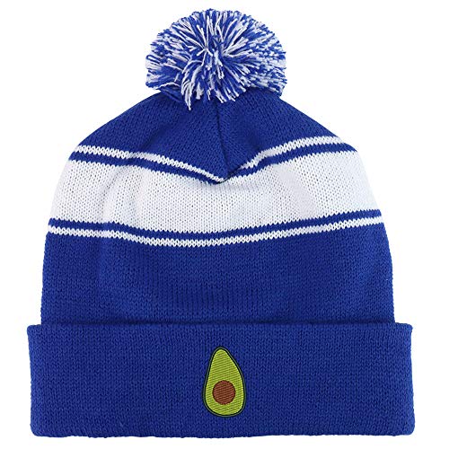 Trendy Apparel Shop Avocado Embroidered Two Tone Pom Striped Long Beanie Hat
