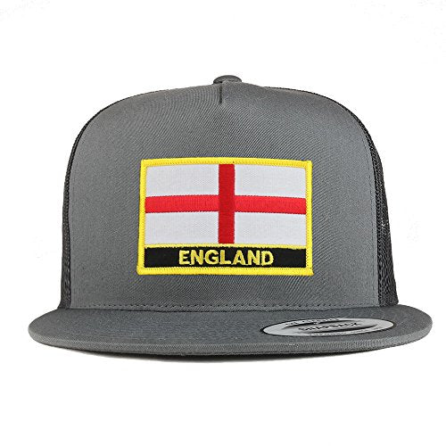 Trendy Apparel Shop England Flag 5 Panel Flatbill Trucker Mesh Snapback Cap