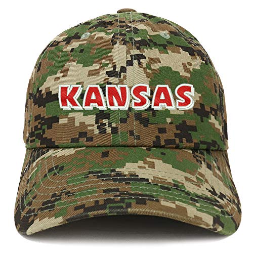 Trendy Apparel Shop Kansas Bold Text Embroidered Soft Crown 100% Brushed Cotton Cap