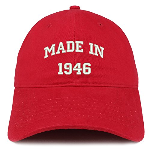 Trendy Apparel Shop Made in 1946 Text Embroidered 75th Birthday Brushed Cotton Cap