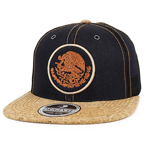 Trendy Apparel Shop Mexico Coat of Arms Embroidered Corked Bill Denim Mesh Cap