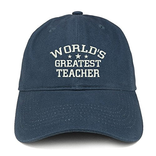 Trendy Apparel Shop World's Greatest Teacher Embroidered Low Profile Soft Cotton Baseball Cap