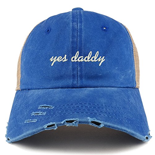 Trendy Apparel Shop Yes Daddy Embroidered Frayed Bill Trucker Mesh Back Cap