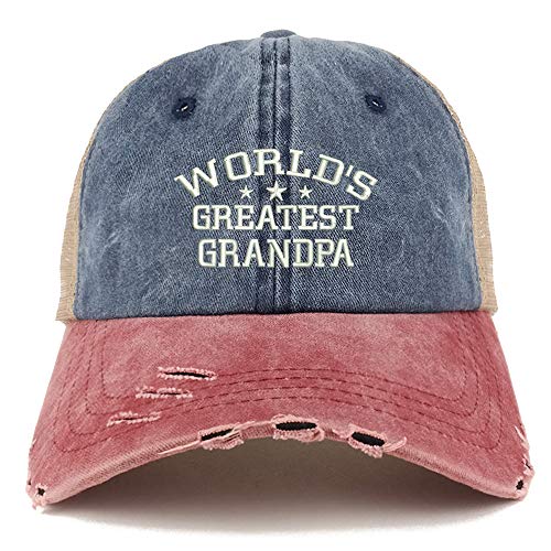 Trendy Apparel Shop World's Greatest Grandpa Washed Mesh Back Frayed Bill Cap