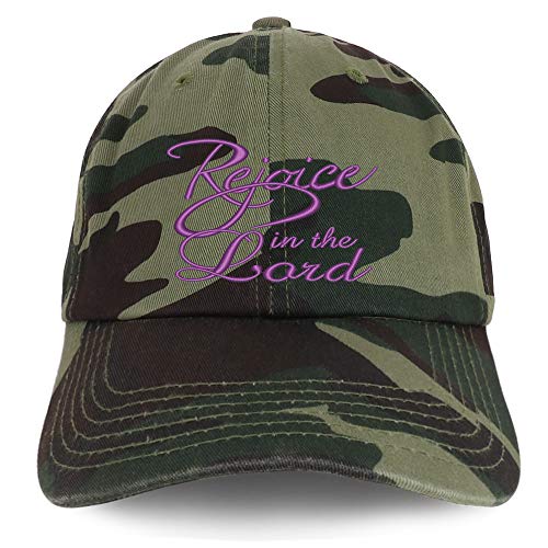 Trendy Apparel Shop Rejoice in The Lord Embroidered Soft Crown 100% Brushed Cotton Cap