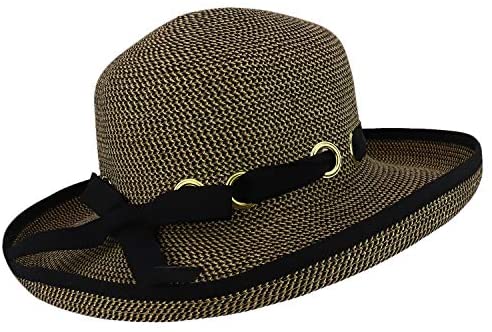 Trendy Apparel Shop UPF 50+ Kettle Brim Paper Braid Tweed Ribbon Gromet Tie Hat