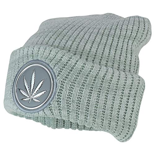 Trendy Apparel Shop Marijuana Leaf High Frequency Patch Winter Cuff Beanie Hat