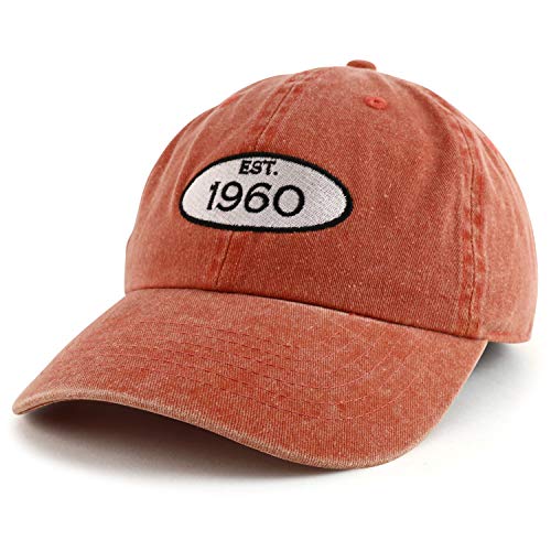 Trendy Apparel Shop 60th Birthday Established Year Washed Cotton Adjustable Cap