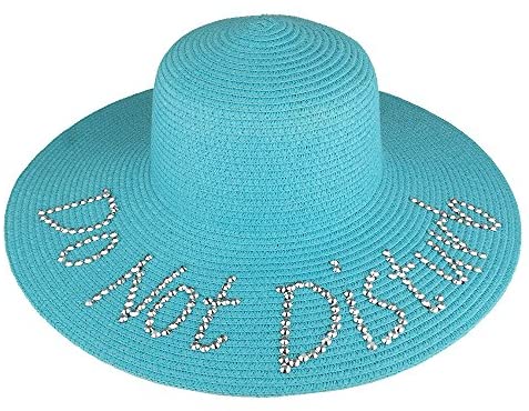 Trendy Apparel Shop Do Not Disturb Studded Ladies Large Brim Summer Straw Floppy Hat - Turquoise