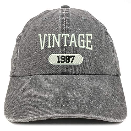 Trendy Apparel Shop Vintage 1987 Embroidered 34th Birthday Soft Crown Washed Cotton Cap