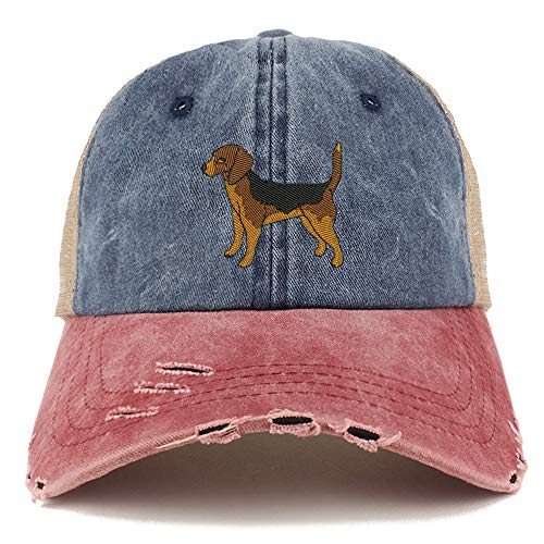 Trendy Apparel Shop Beagle Dog Embroidered Frayed Bill Trucker Mesh Back Cap