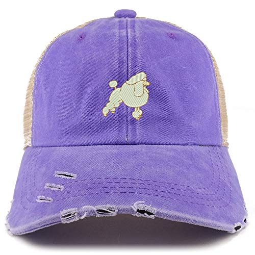 Trendy Apparel Shop Poodle Dog Embroidered Frayed Bill Trucker Mesh Back Cap
