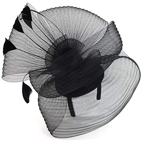 Trendy Apparel Shop Ladies Feather Trimmed Sinamay Mesh Bow Fascinator Headband