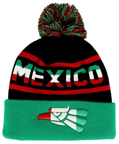 Trendy Apparel Shop Hecho EN Mexico Cara Cara Eagle Embroidered Cuff Pom Beanie